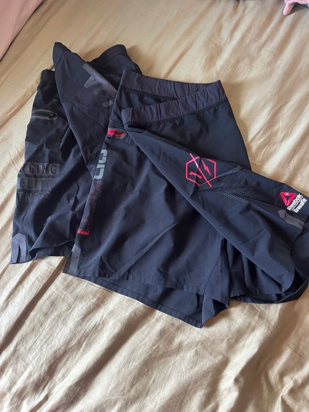 Reebok Black Running Shorts with Pink Logo Accents